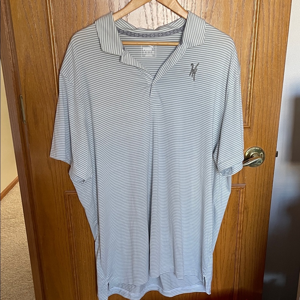 Puma Men's Polo Shirt - Black and White Stripes